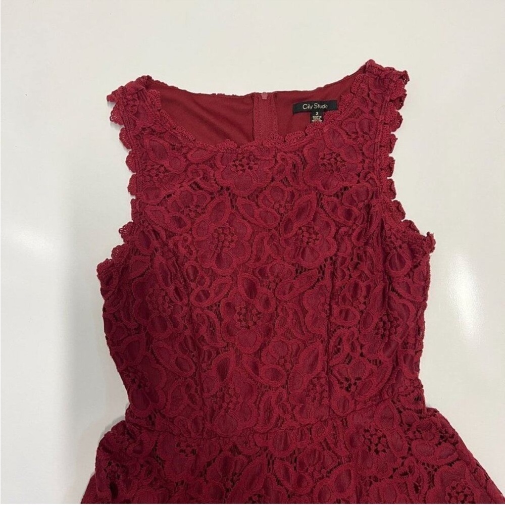 City Studio - Elegant Lace Above The Knee Dress in Red - Picture 6 of 6